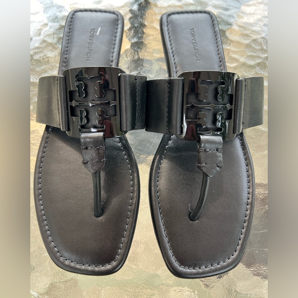 Tory Burch Georgia Leather Thong Black Sandals Women’s Size 9